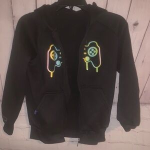 Kids Black Hoodie with Colorful Game Controller Design